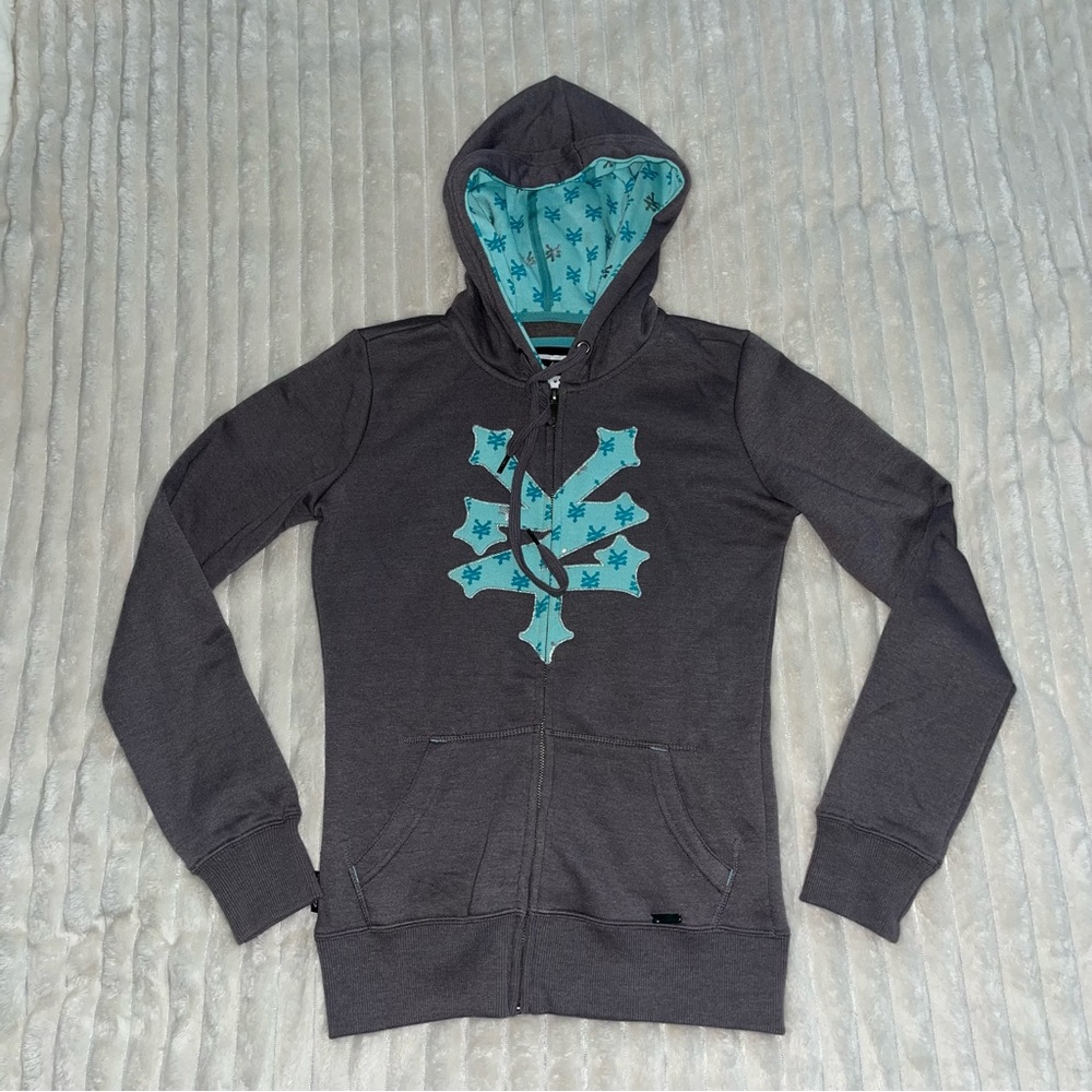 Women’s Zoo York Zip Front Hoodie • Gray + Teal • Medium